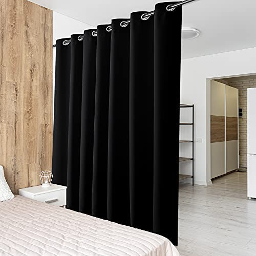 PONY DANCE Rideau Phonique Anti Bruit - Separation de Piece - Rideaux Noir à Oeillets Décoration de Maison Isolation Thermique des Travailleurs de Nuit, 254 x 210 cm, Noir, 1 PC