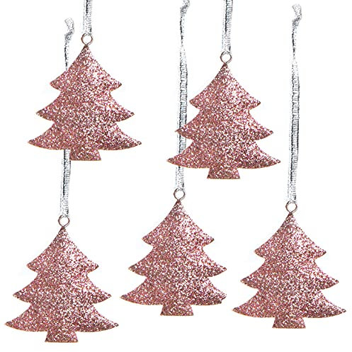 Logbuch-Verlag 5 ciondoli argentati Glitterati Natalizi Metallo Rosa Glitter Scintillante Albero Natale addobbi Particolare Decorazione Regalo DIY