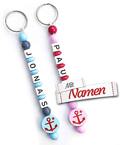 Anker Schlüsselanhänger mit Namen Gravur Geschenk Anhänger Namenskette Boot Rosa