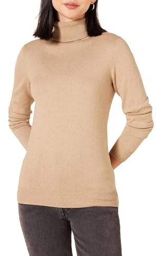 Amazon Essentials Women's Classic-Fit Lightweight Long-Sleeve Turtleneck Jumper (Available in Plus Size), Camel Heather, M