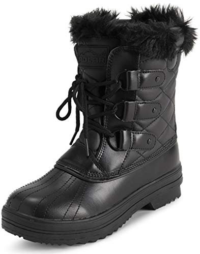 Polar Donna Mid Imbottito Termica Durevole Suola Di Gomma Impermeabile Inverno Neve Pelliccia Ecologica Stivales - Nero Pelle Mono - UK7/EU40 - YC0636