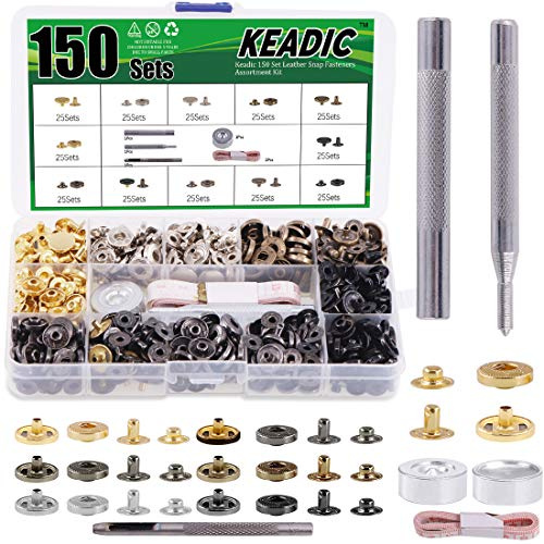 Keadic 150 Set Druckknopf Kupfer Druckknöpfe Bronze Kleidung Snaps Taste mit Fixierwerkzeug Kit,Metall Druckknöpfe ohne nähen,für Kleidung, Jacken, Jeans, Armbänder, Taschen