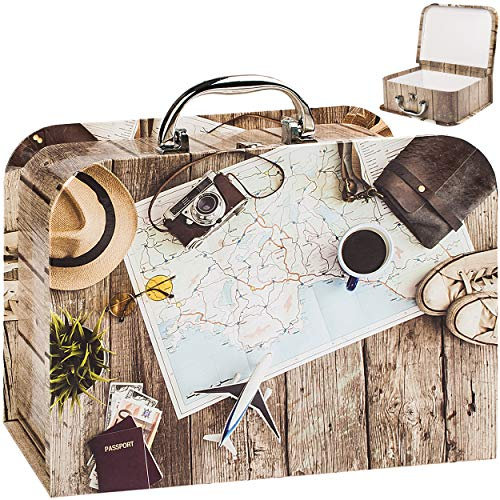 alles-meine.de GmbH Koffer/Kinderkoffer - GROß - Reisekoffer - Urlaub & Landkarte - 27 cm - Pappkoffer - Puppenkoffer - Kinder - Pappe Karton - Flugreise Urlaubsreise/Hochzei..