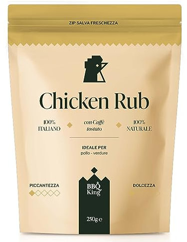 BBQ KING - Chicken Rub Confezione da 250 Gr, Dry Rub Bbq per Pollame Ideale per Barbecue e Grill, Set Spezie Cucina 100% Made in Italy, Miscela di Spezie per Carni Bianche (Pollo, Tacchino, Anatra)