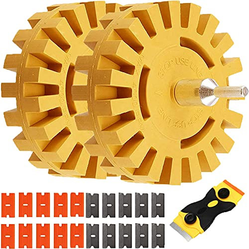 MAPRIAL 2 Stück Streifen-Radiergummi Rad für Bohrmaschine Adapter mit 10 Stück Kunststoff-Rasierklingen für Nadelstreifen, Aufkleber, RVs, Auto-Aufkleber