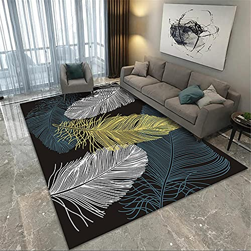 Xiaosua Verschleißfest Salon Teppichboden Blue. Salon Teppich Blau Big Feathers Moderne Antigegs von Teppichwasserwäsche schimmelresistent Staub aufnehmen Auslegware 40x60cm 1ft 3.7''X1ft 11.6''