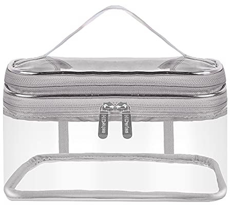 Jinlaili Trousse de Toilette Transparent, 2 Couches Trousse de Maquillage Voyage Grande, Sac Maquillage Femme, Sac Cosmétique Portable, Trousse de Toilette Imperméable pour Femme Fille (Argent)