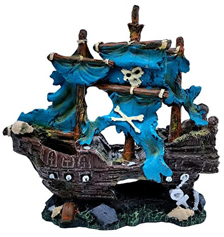 M2cbridge Antike römische Säule Ruinen Europäische Burg Aquarium Dekorationen Aquarium Versteck Felsen (Blaues Piratenschiffswrack)