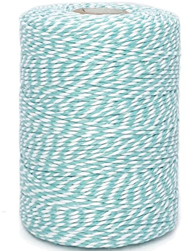 Leecogo Ficelle en coton bleu turquoise et blanc de 200 m pour emballage cadeau, bricolage, décoration d'intérieur, cuisine