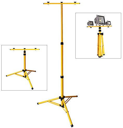 Fiqops Teleskop Stativ für Baustrahler, Stahl Stativ Flutlicht Ständer Trägerteil für 1 or 2 Strahler höhenverstellbar bis 1,60 Meter, Stahlstativ, Farbe: Gelb