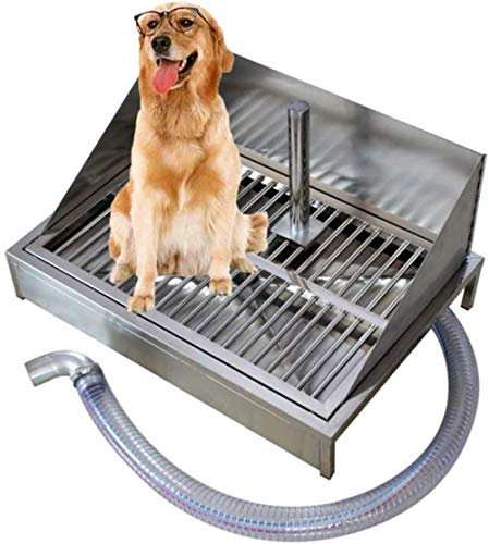 TSTSM Inodoro para Perros, Inodoro para Mascotas Bandeja de Entrenamiento para Orinal para Perros de Acero Inoxidable Columna para Orinal - Recto a través de la alcantarilla Gran Capacidad Fácil -M