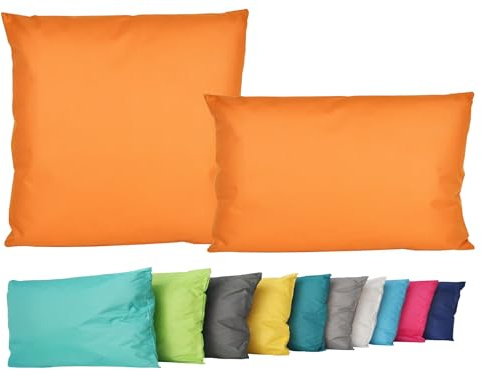 JACK 2er Set Outdoor Lounge Kissen Set 45x45cm + 30x50cm Dekokissen Inkl. Füllung Wasserfest Sitzkissen Garten Lotus Effekt, Farbe:Orange