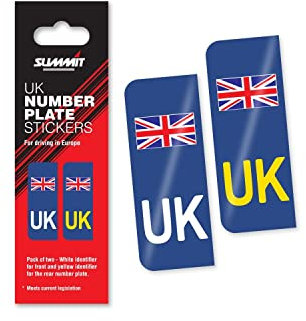 Summit CP-8 Self-Adhesive UK Number Plate Stickers (Pair) For Driving In Europe, Blue