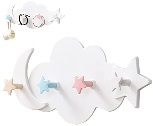 Patère pour Chambre D'enfant Patères Murales Pour Armoire Crochets Porte-Manteau Enfant Mural de Portemanteau Mural Crochet Mural étoile Lune Nuage Installation sans Perçage pour Cuisine Salle de Bain