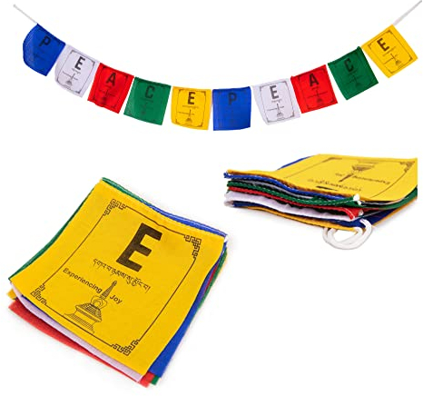 HIMALAYAN BAZAAR - Lot de 5 drapeaux de prière tibétains - Fabriqués à la main au Népal - Rouge-jaune-bleu-blanc-vert - Petit - Drapeaux - Outdoor-flags - BANNER