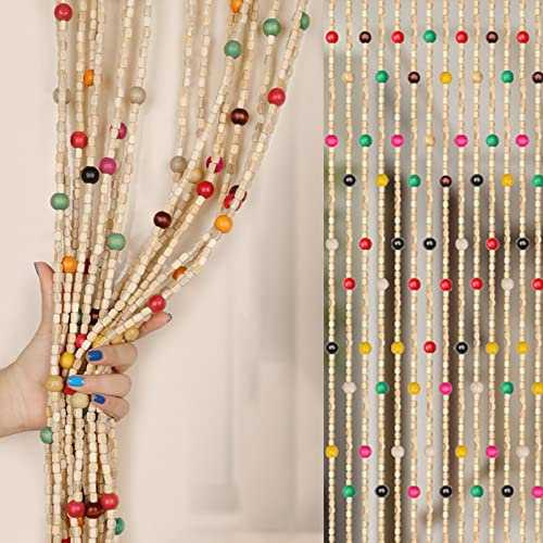 YUJIANHUAA Rideau de Perles,Rideau de Porte Bambou,Bois Suspendu Décorative Rideau Séparation Panneau Rideau,Séparateur de Pièce,pour Salon,Chambre,Multicolore,Personnalisable (90x120cm(45 Brins))