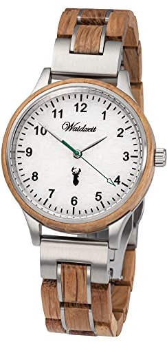 Waidzeit SK03W Grüner Panther Uhr Damenuhr Holz Edelstahl 3 bar Analog braun