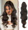 FESHFEN Pferdeschwanz Haarteil Haarverlängerung mit Kordelzug Pferdeschwanz Verlängerung Synthetik Wellig Locken Haarteil Ponytail Extension für Frauen, Schwarz to Braun 60cm