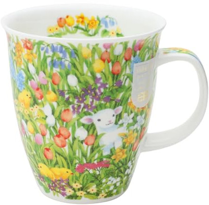 Dunoon Nevis 0.48L Fine Bone China Mug Hidden Boarder Lamb or Rabbit Amongst Spring Flowers (Lamb)