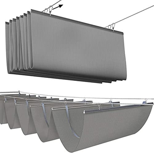 Grey Wave Shade Sails,Heat Resistant Wave Shade Cloth Sail,UV Blocking Wave Sun Shade Net,90% Sunblock Shade Cloth,Retractable Awning,with Accessories,for Patios Roofs (0.9x3m/3x9.8ft)