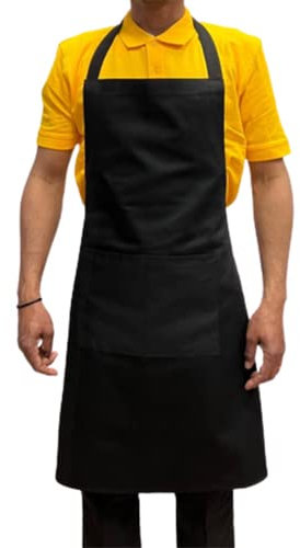 Italbangla Textile Delantal de cocinero unisex, resistente, cómodo con bolsillo frontal, lavable para cocina, bar, restaurante, carnicería y catering, Negro , L