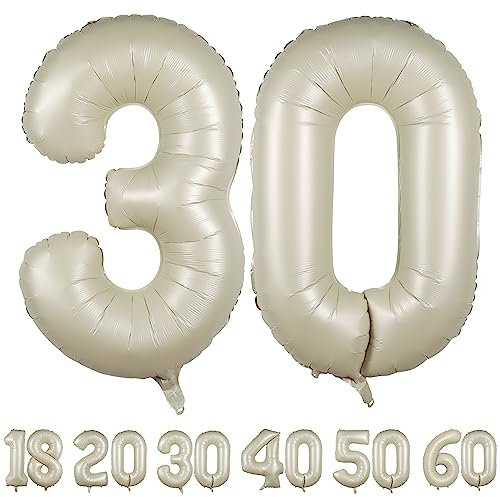 luftballon 30 jahre | Beige 30 ballons-40-101cm 30 Geburtstagsdeko -20 Folienballon Zahl Deko zum Geburtstag fliegt mit Helium 30 Geburtstag für Männer Frauen 30 Geburtstagsparty Jubiläum