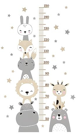 HIMKI Messlatte für Kinder-Wandtattoo Kinderzimmer-Kinder Höhe Diagramm Wandsticker Waldtiere Wandaufkleber für Kinderwachstum-Geschenke für Jungen & Mädchen-Skala misst 50-150 cm (Smiley-Tiere)