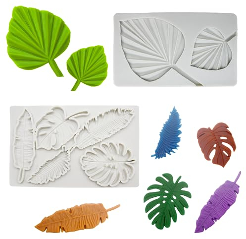 Silikonform Blätter 2 Stück Silikonform Fondant silikonform 3d Fondant Blätter Silikonformblatt Blätter Silikon Form für DIY Handwerk Schokolade Zucker Flipping Gelee Seife Kuchen Dekoration