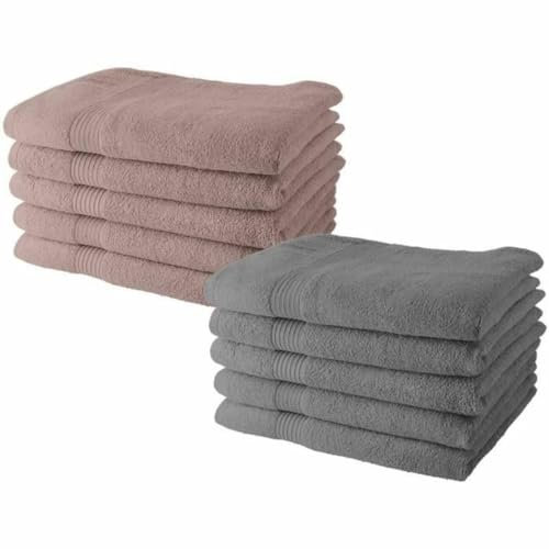 TODAY Lot de 10 Serviettes de Toilette 50x90 cm 100% Coton - 5 Roses des sables + 5 Acier