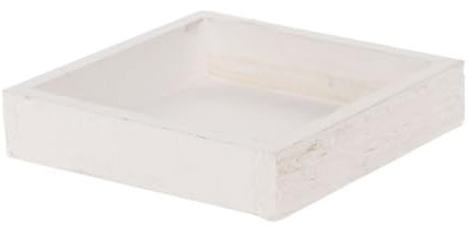 Holztablett I Dekotablett I Vintage Look I weiß I 14 x 14 x 3 cm I Kerzenteller