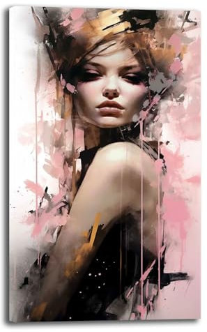 Printerland Quadro Moderno Soggiorno Verticale Astratto Donna Volto rosa Quadri moderni di tela canvas da Parete XXL grande Stampa su tela Camera da letto Decorazione Murale muro Arredo (40x70 cm, 6)
