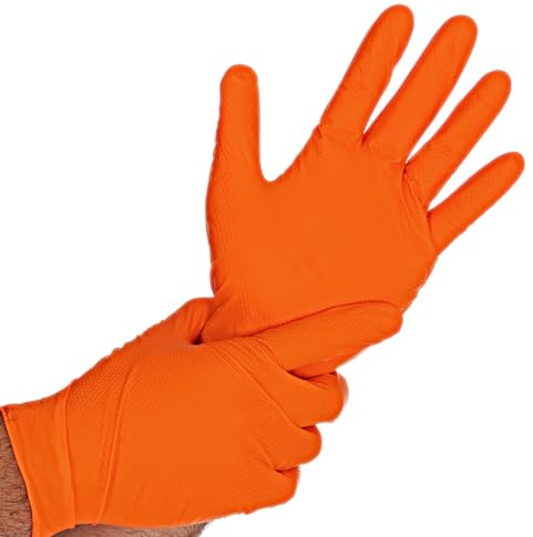 FRANZ MENSCH HygoStar Nitrilhandschuhe Diamond Grip | puderfrei, orange, Größe 10/XL, 24cm, Karton, 500 Stück, Grip Diamanttextur, extra stark/dick, latexfrei
