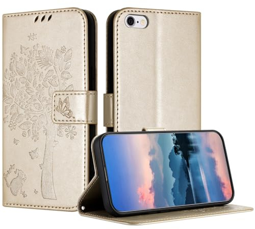 JayModCase Hülle für iPhone 6S / iPhone 6 (5,5 Zoll), Leder Klapphülle Schutzhülle mit [Kartenfach] [Standfunktion] [Magnetverschluss] Handyhülle Kompatibel mit iPhone 6S - Gold