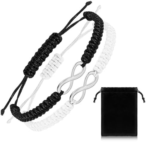 2 Passende Armbänder Ying Yang Beste Freundin Valentinstag Verstellbare Partnerarmbänder Geflochtene mit Magnet für Paare Frauen Männer (Schwarz Weiß, Zahl 8 Stil)