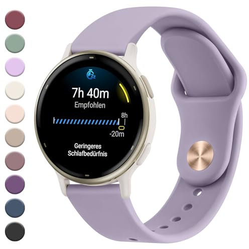 Mugust Garmin Armband für Vivoactive 5/3, Vivomove 3/HR/Luxe/Style, Forerunner 55/245/645 - 20mm Silikon Sportarmband, Verstellbares Ersatz-Uhrenarmband, Taro Lila