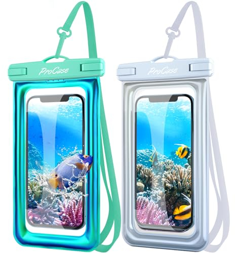 ProCase 2 Pezzi Custodia Impermeabile Smartphone IPX8 Fino a 7,0, Porta Cellulare Impermeabile Mare per iPhone 16/15/14/13/12/11 Pro Max XR XS X, Galaxy A05s A25 A55 A34, Xiaomi Redmi Note 13