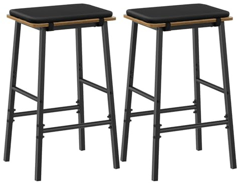 YATINEY Barhocker 2er-Set, 64,5cm hohe Barstühle, mit gepolsterter PU-Sitzfläche und Fußstütze, Industrie-Stil, für Küche, Bistro, Café, Rustikales Braun und Schwarz XBY02L2BR