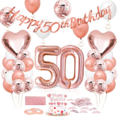 Luftballon 50. Geburtstag Roségold - Deko Set Mit Riesen Folienballon Zahl 50, Happy Birthday Ballon Für Frauen