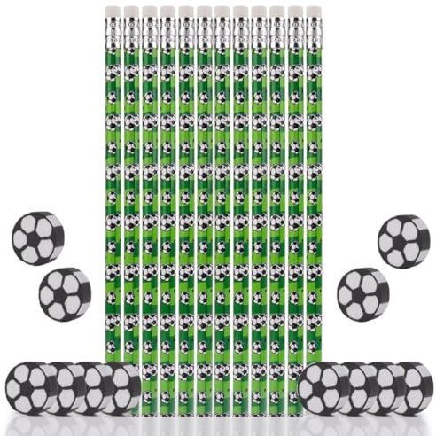 COLOFALLA 12 Stücke Fußball Bleistifte mit 12 Radiergummi Fußball Geschenke für Junge Fussball Geschenk Jungen Fußball Party Mitgesel Fußball Geburtstag Deko für Kinder
