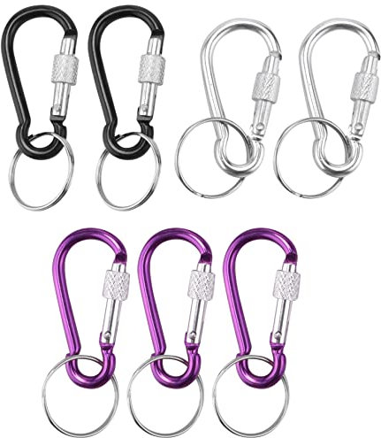 Mini-Karabinerhaken mit Schraubverschluss, Aluminium, mehrfarbig, mit Schlüsselanhänger, 7 Stück