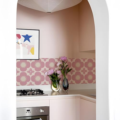 Alwayspon Adesivo per piastrelle, rosa autoadesivo su piastrelle adesive per bagno, cucina, paraspruzzi, stacca e attacca, in vinile, per pavimenti e pareti, 10 pezzi x 15 cm