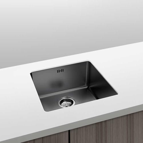 Gresinex | Fregadero Cuadrado 1 Seno Acero Inox | Negro | Bajo y Sobre Encimera - Modelo Berlin- 20 cm Profundidad - Tratamiento PVD (40x40)