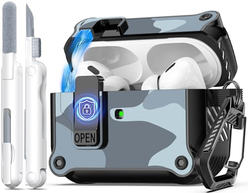 R-fun kompatibel mit AirPods Pro 2 Hülle (Auto Pop-Up-Deckel) mit Reinigungsset, kompatibel mit Airpods Pro 2./1. Gen(2023/2022/2019), für Airpods Pro Hülle (USB-C/Lightning-Kabel),Hellgraue Tarnung