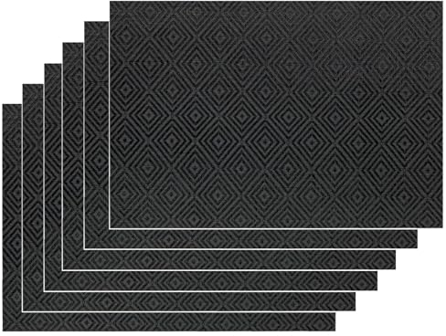 Tischset 30x45cm 6 Stück Platzset Untersetzer Abwaschbar Platzdeckchen (Anthrazit-Raute)
