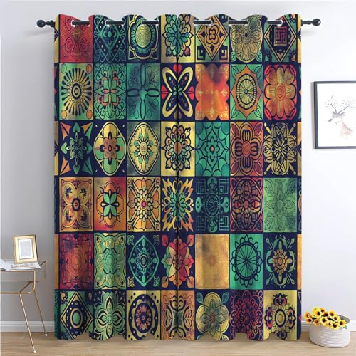 Gardinen Spleißen traditionell indisch Drucke 2 Stück Verdunklungsvorhänge Mit Ösen Vorhänge Blickdicht Kälte- Und Wärmeisolierung H260xB140cm Mandala und Bohemian-Stil Vorhang Schlafzimmer Vorhänge