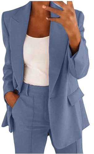 Completo da donna elegante casual tinta unita 2 pezzi abiti da donna elegante giacca blazer e pantaloni a gamba dritta set primavera estate da donna vestito per ufficio lavoro lavoro lavoro, 3-blu,