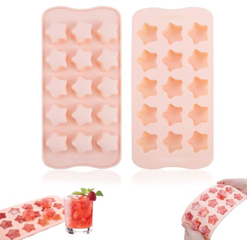Silicone Chocolate Mold Reusable 15 Star Shaped Cavity Ice Cube Mold for Cake, Candy, Jelly, Pet Treats Toys (1, Pink)