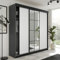 KIER FURNITURE Schiebegarderobe LAMARO mit Spiegel - Schrank Schlafzimmer – Schlafzimmerschrank – Wardrobe Bedroom – Kleiderschränke – Kleiderschrank - 200x205x59cm - Graphit & Weiß