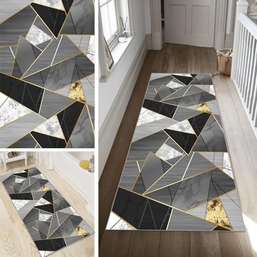 Poaegle Geometrisch Teppich Läufer Flur Grau Lang rutschfest Kücheläufer Waschbar Schlafzimmer Modern Teppich Läufer 40x60cm Dauerhaft Läuferteppich Flurläufer Korridor Fußmatte Meterware