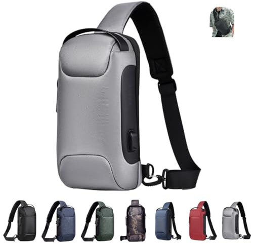 Men Sling Bag,Streamline Anti-Theft Zipper Chest Bag,Waterproof Casual Crossbody with USB Charging Port for Traveling (Gray)